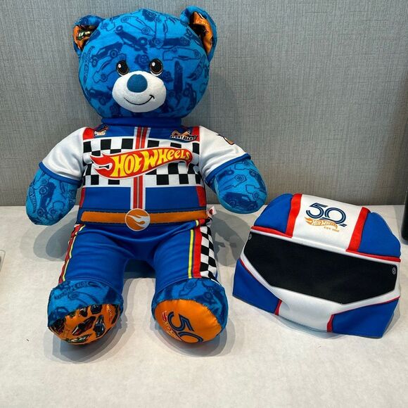 Build-A-Bear Workshop 2018 Hot Wheels 50th Anniversary Stuffed Bear Uniform Helm - Picture 2 of 6